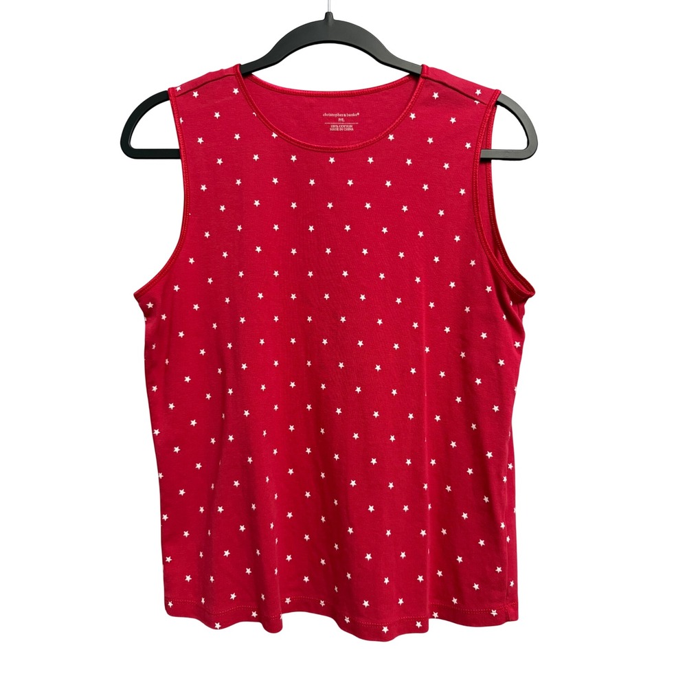 Christopher & Banks Red Star Print Sleeveless Cotton Tank Petite Large Americana
